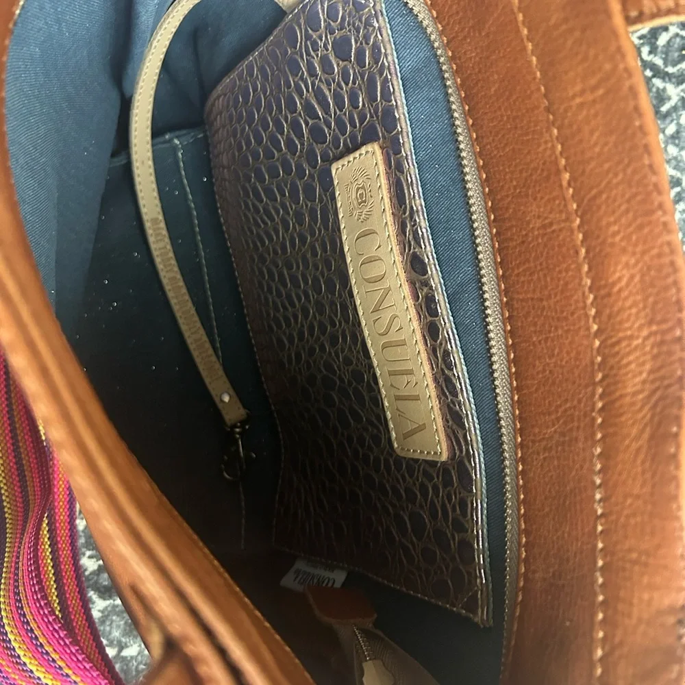 Consuela Brown Leather Tote with Colorful Embroidered Pouch - Picture 7 of 8